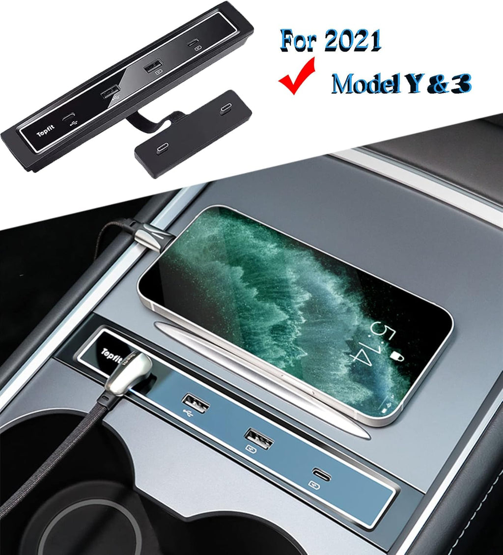 Black Pack of 2 USB Hub Center Console Adapter for Tesla Model Y Model 3 W775