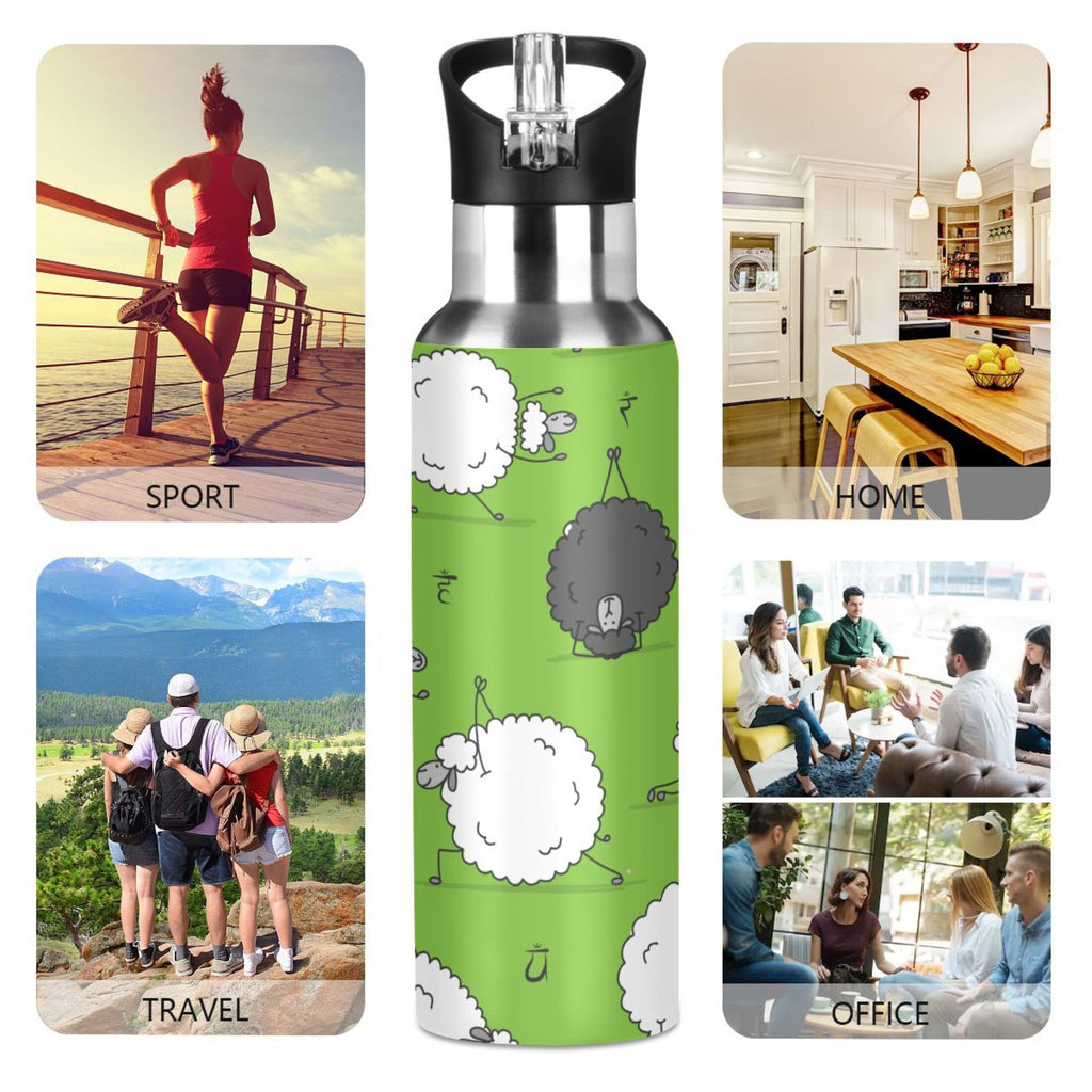 Green Stainless Steel Insulated Water Bottle with Straw Lid B592062