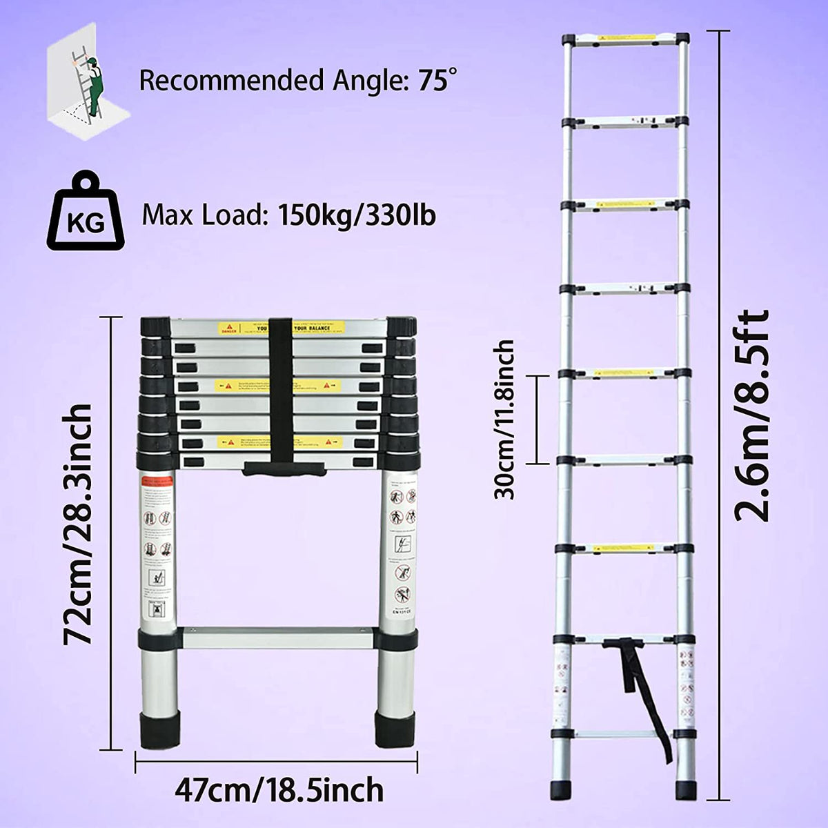 8.5FT Aluminum Telescoping Ladder V4591