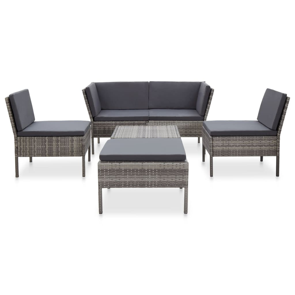 6 Piece Outdoor Conversation Set Gray Poly Rattan Patio Sectional Set V483