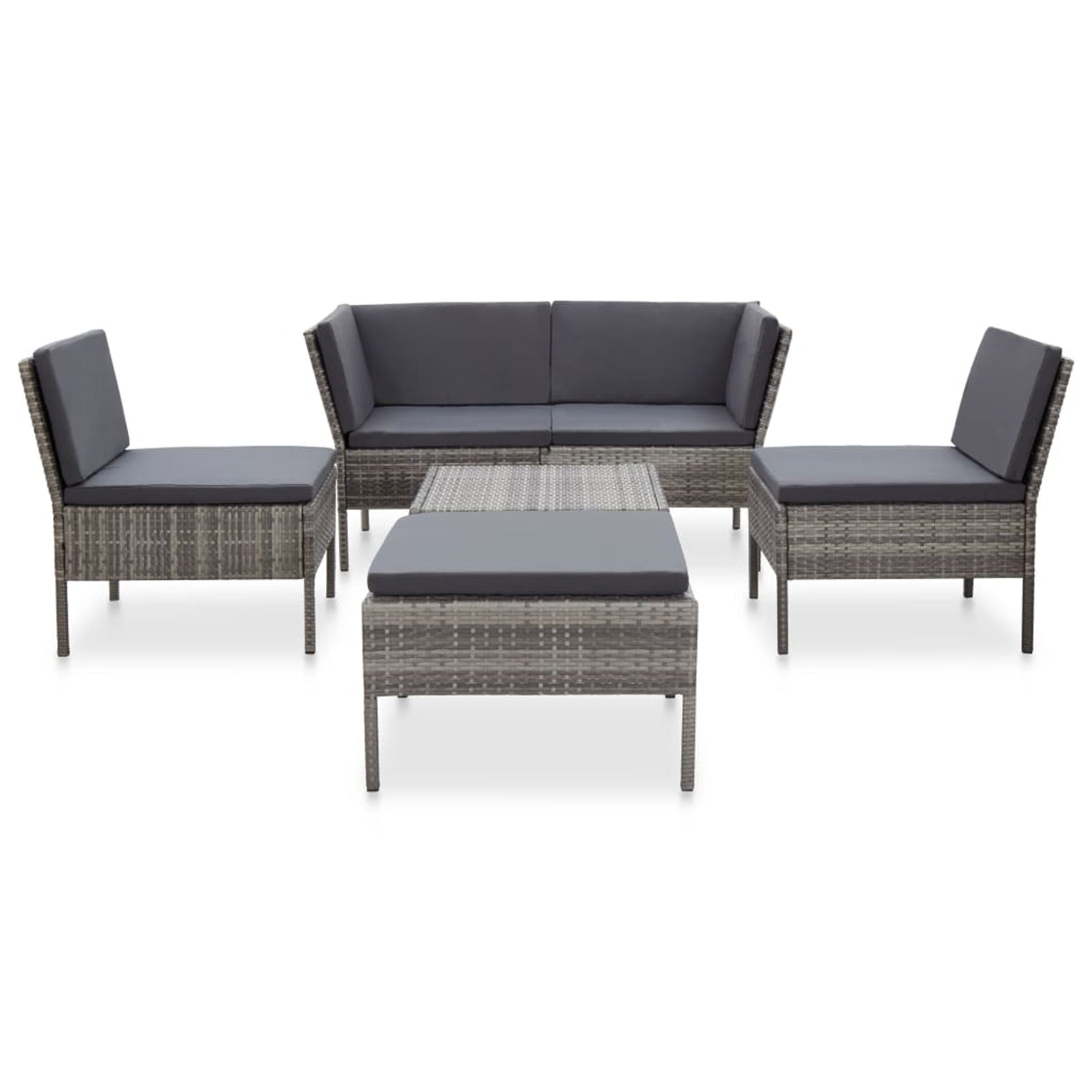 6 Piece Outdoor Conversation Set Gray Poly Rattan Patio Sectional Set V483