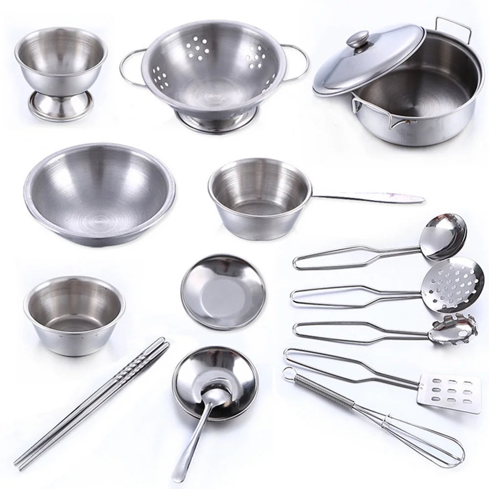 16 Pcs Kids Kitchen Cookware Set Pots Pans Cooking Utensils F121