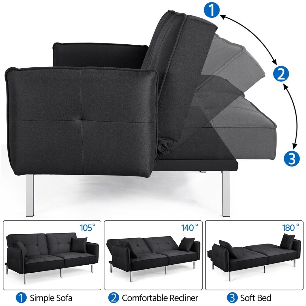 Light Gray Futon Sofa Bed with Adjustable Backrest C49490