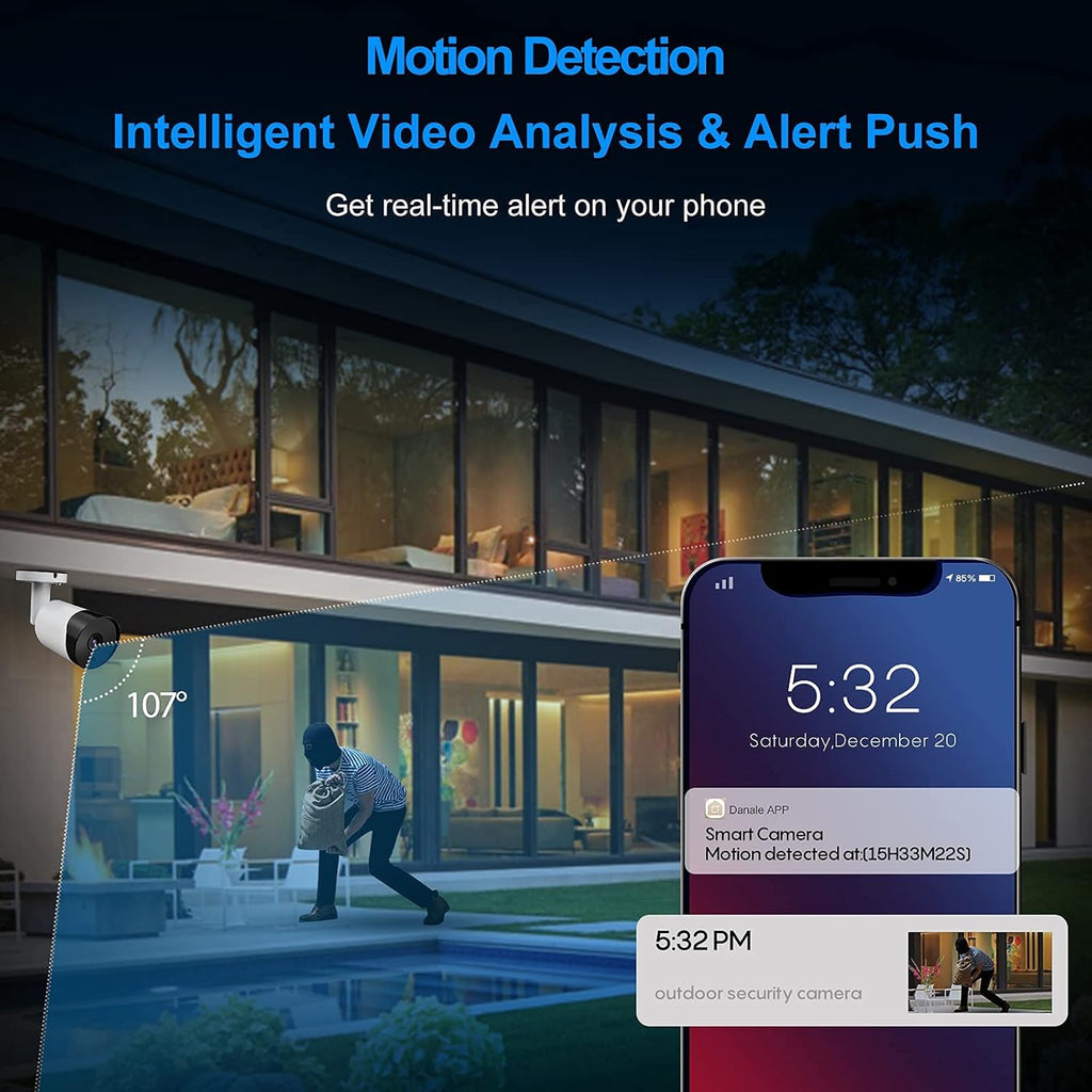 Outdoor 8MP Bullet PoE IP Camera with Built-in Mic, 2.8mm Fixed Lens, 98ft Night Vision, IP67 Waterproof H246732