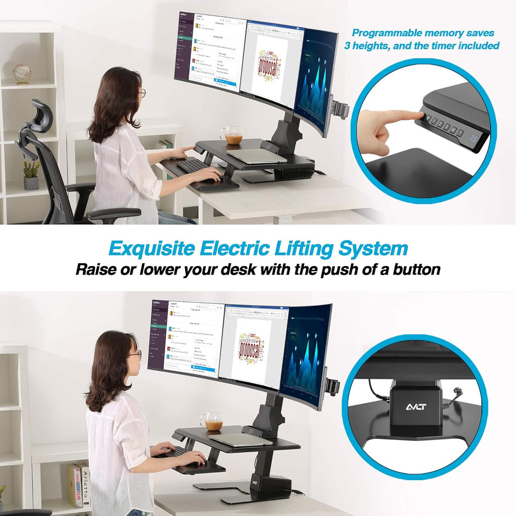 Triple 32" Monitor Electric Standing Desk Extra Large 28"x 16" Tabletop Motorized Height Adjustable Sit to Stand Table I34566