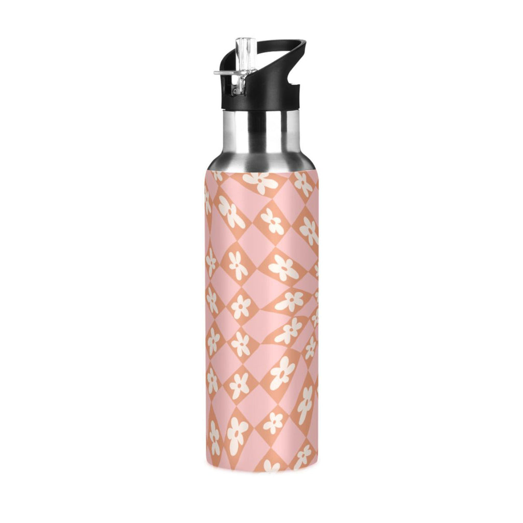 Pink-orange Lattice Flower Stainless Steel Insulated Vacuum Flask U136840
