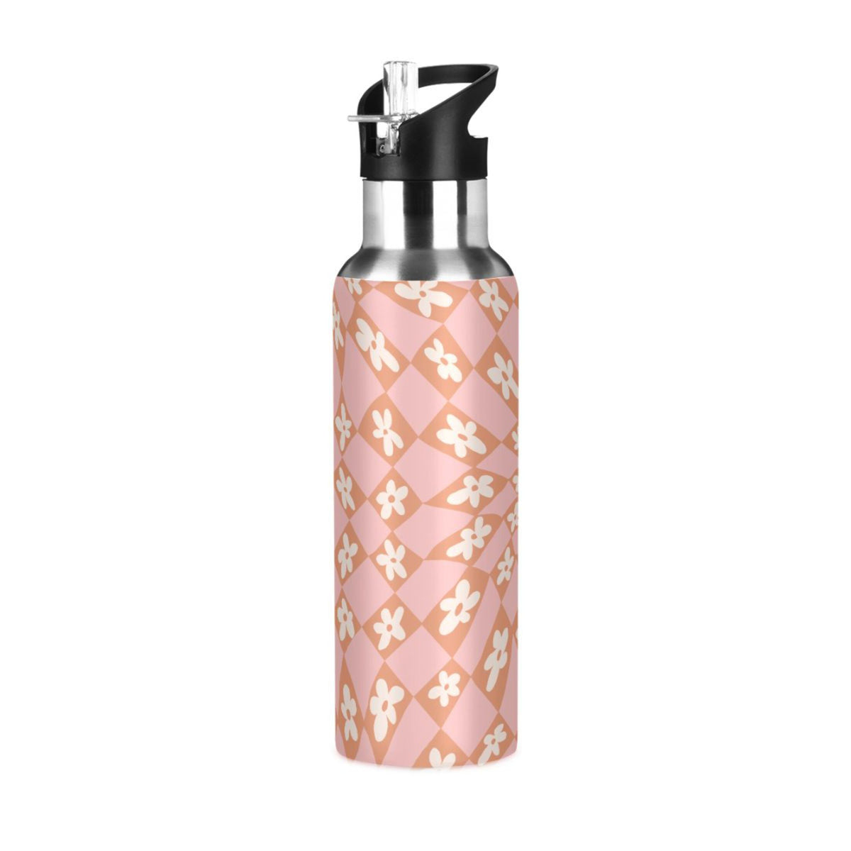 Pink-orange Lattice Flower Stainless Steel Insulated Vacuum Flask U136840