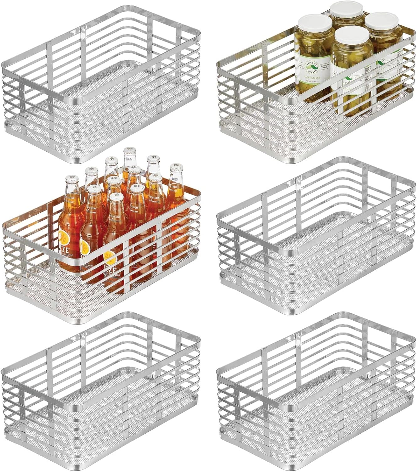 Metal Wire Food Organizer Storage Bin Baskets, 6 Pack, Black W96595