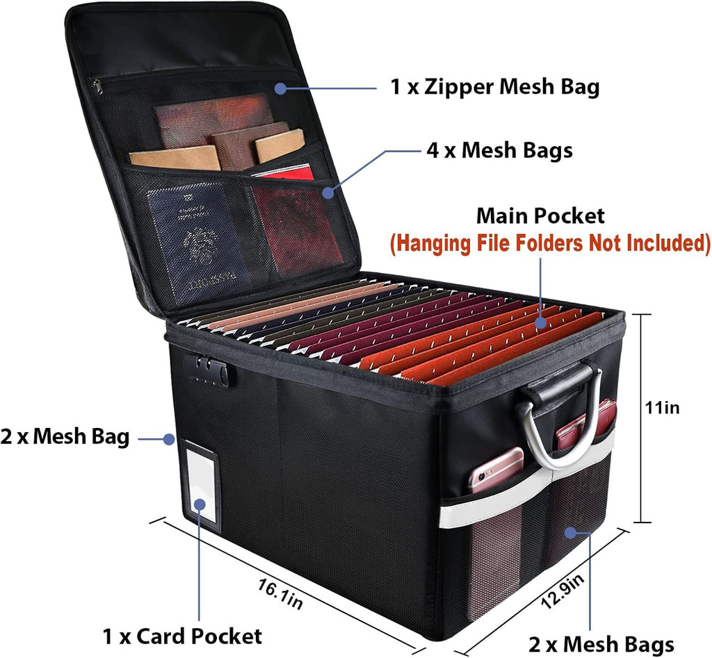 Fireproof Document Box with Lock, Pack of 2, Dark Black O7968