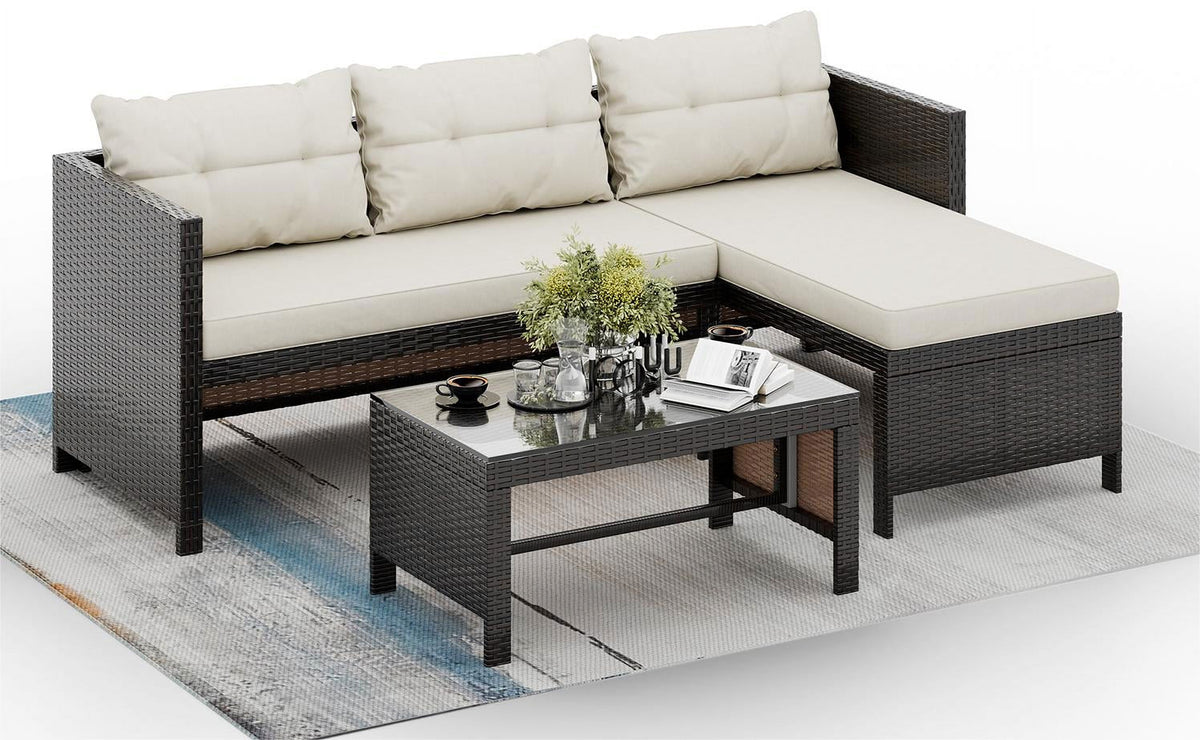 3 Pieces Outdoor Patio Sectional Sofa C87857