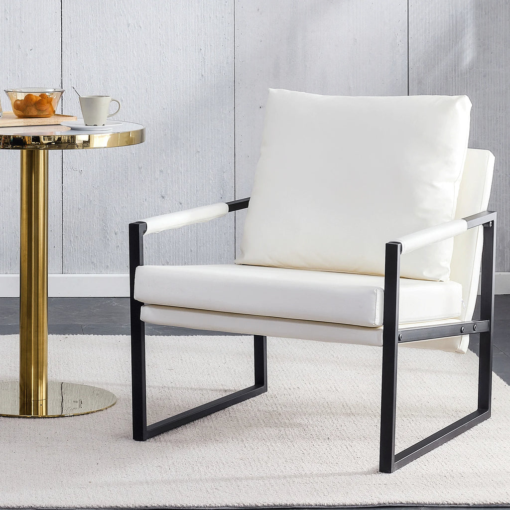 White PU Leather Upholstered Armchair with Metal Frame S15188