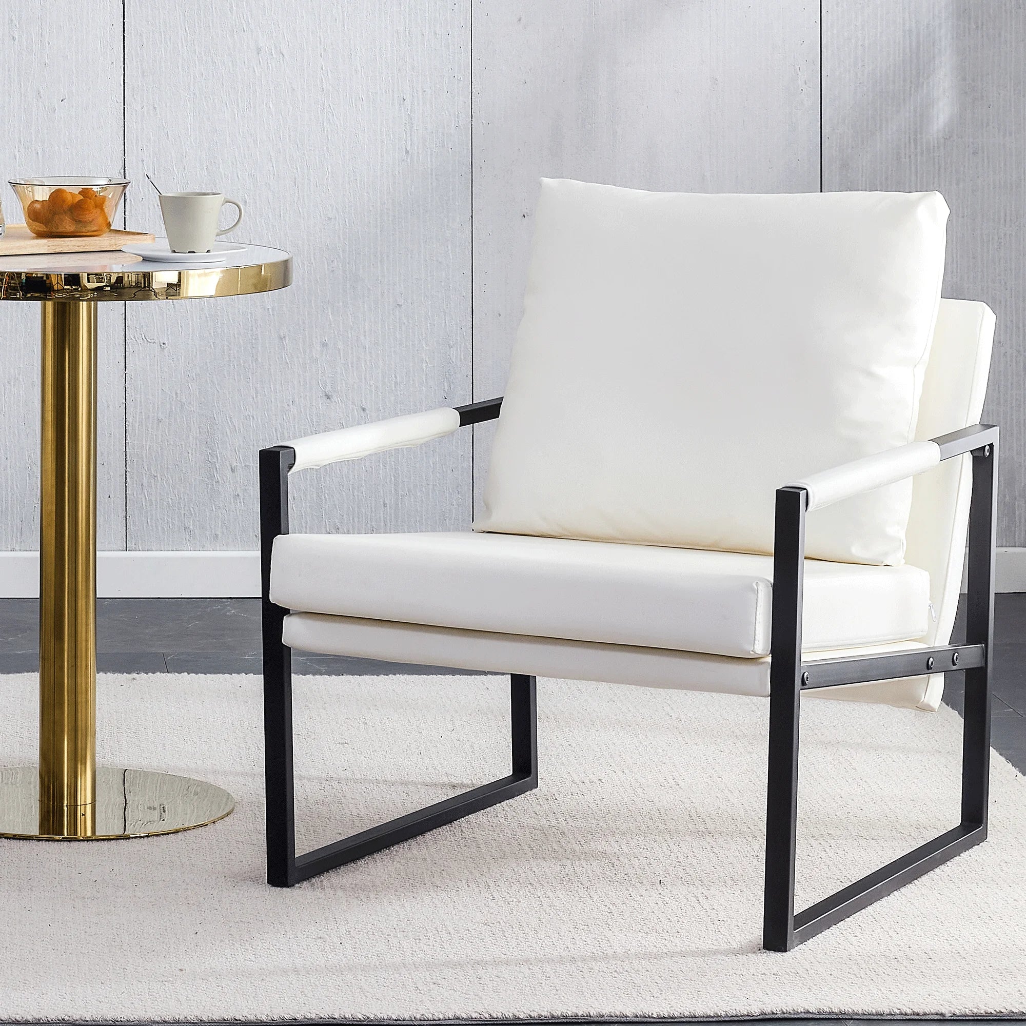 White PU Leather Upholstered Armchair with Metal Frame S15188
