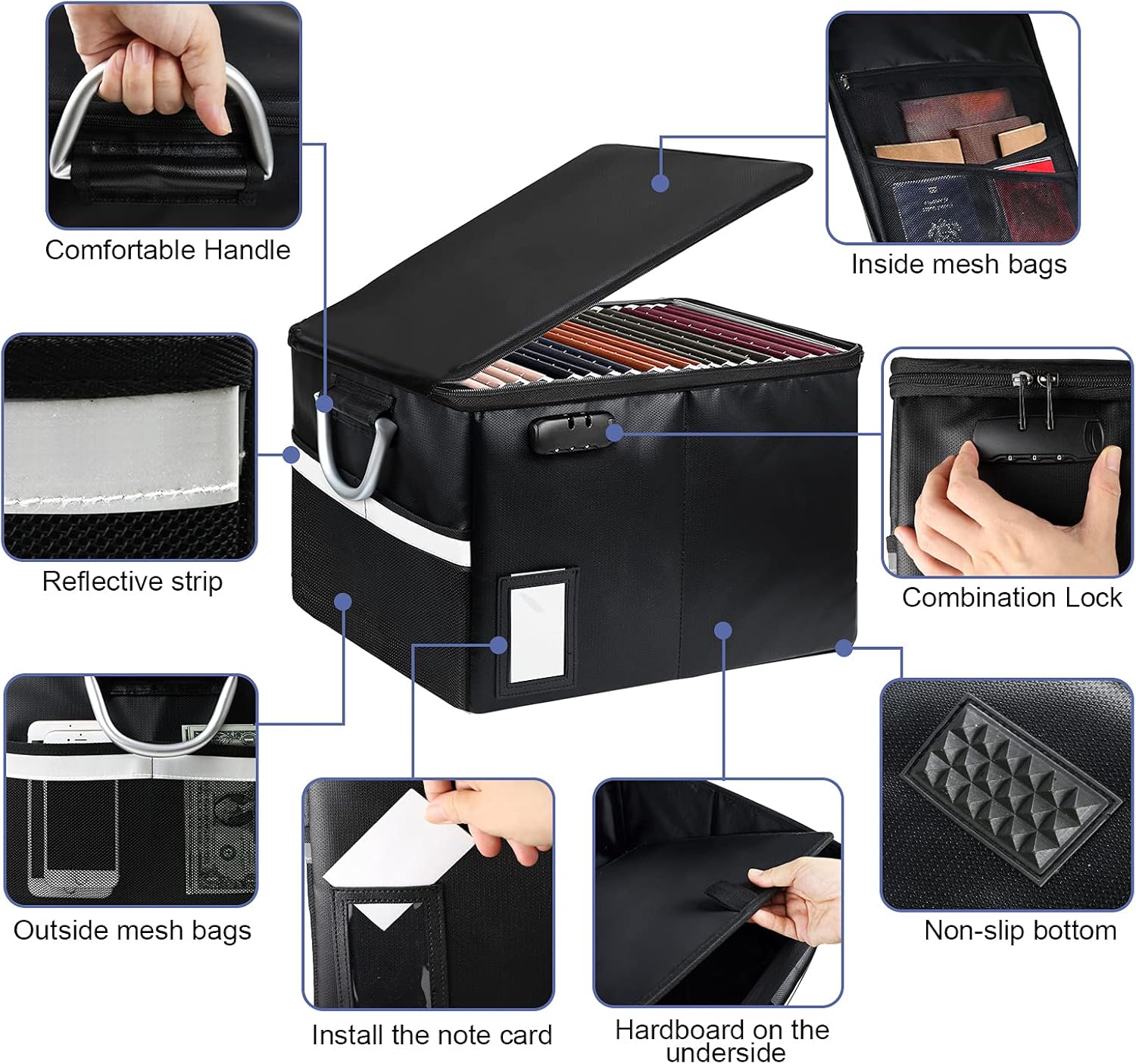 Fireproof Document Box with Lock, Pack of 2, Dark Black O7968