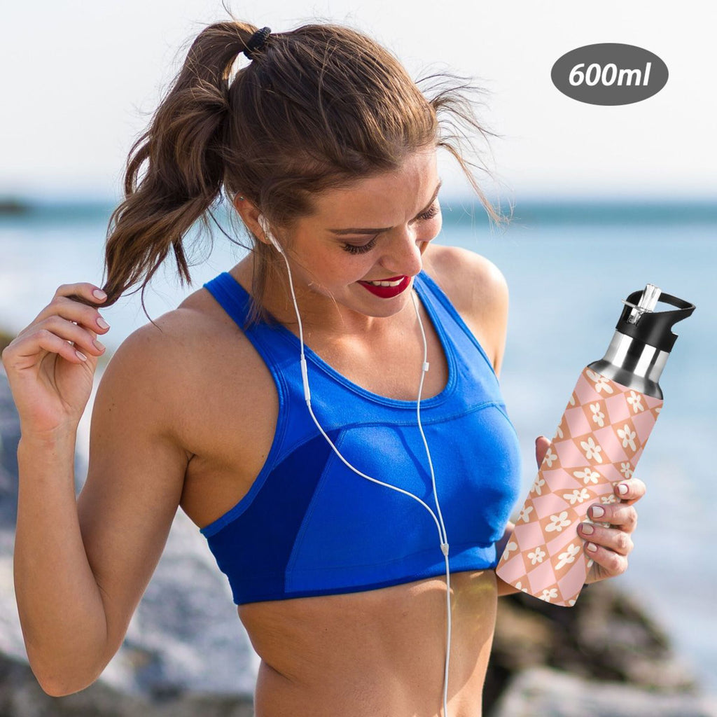 Pink-orange Lattice Flower Stainless Steel Insulated Vacuum Flask U136840