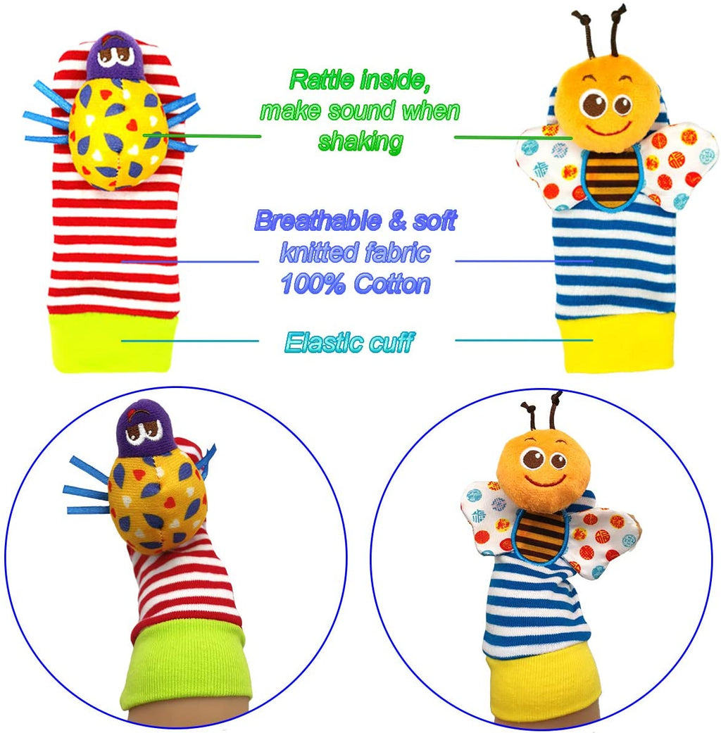 6 Pcs Baby Wrist Rattle & Foot Finder Socks Soft Plush Animal Doll B64279
