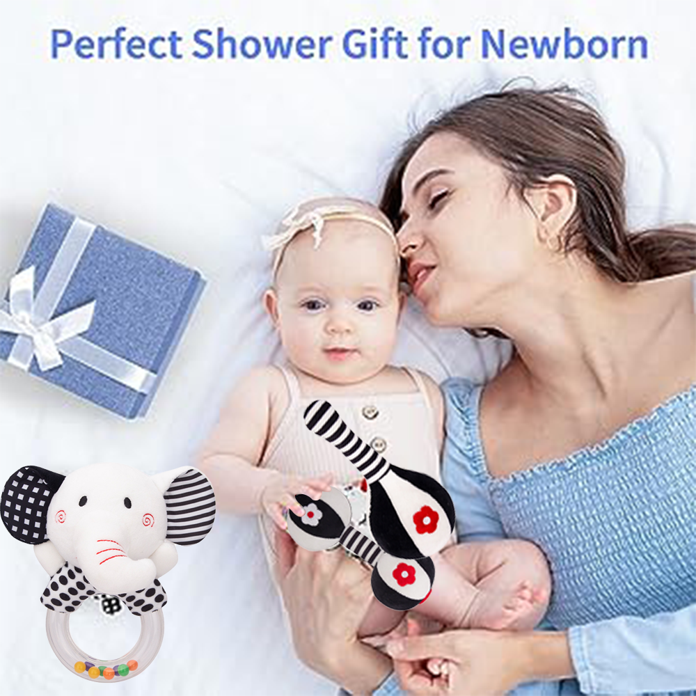 3PCS Soft High Contrast Black and White Baby Rattles S2316