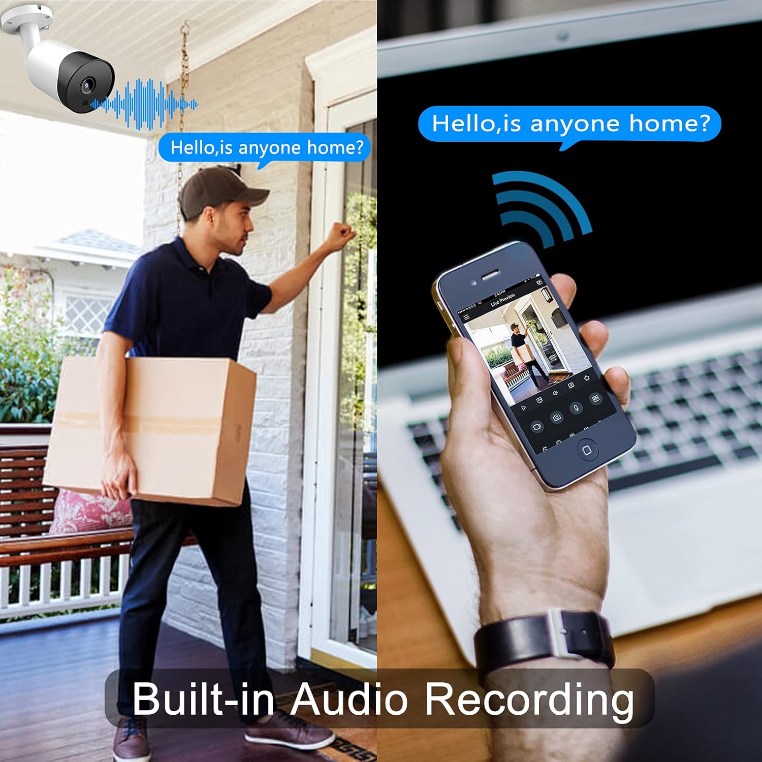 Outdoor 8MP Bullet PoE IP Camera with Built-in Mic, 2.8mm Fixed Lens, 98ft Night Vision, IP67 Waterproof H246732