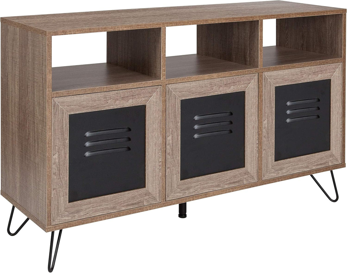 Rustic Wood Grain Finish 3 Shelf Storage Console with Metal Doors K959757