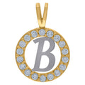 Two Tone Gold CZ Letter Initial Pendant Necklace A3790