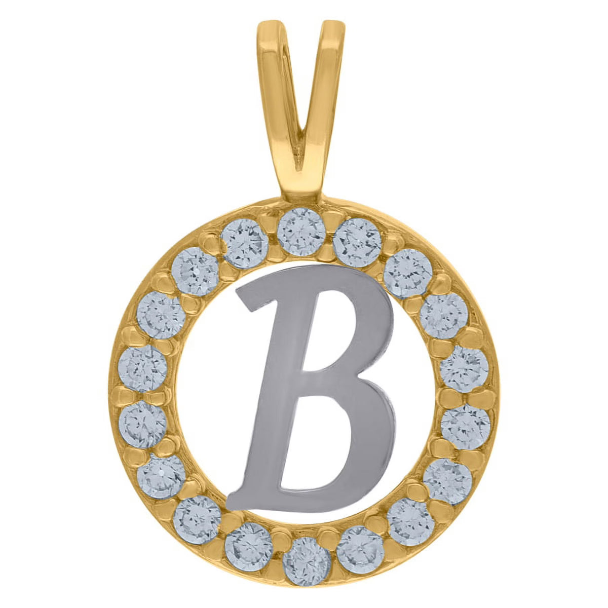Two Tone Gold CZ Letter Initial Pendant Necklace A3790