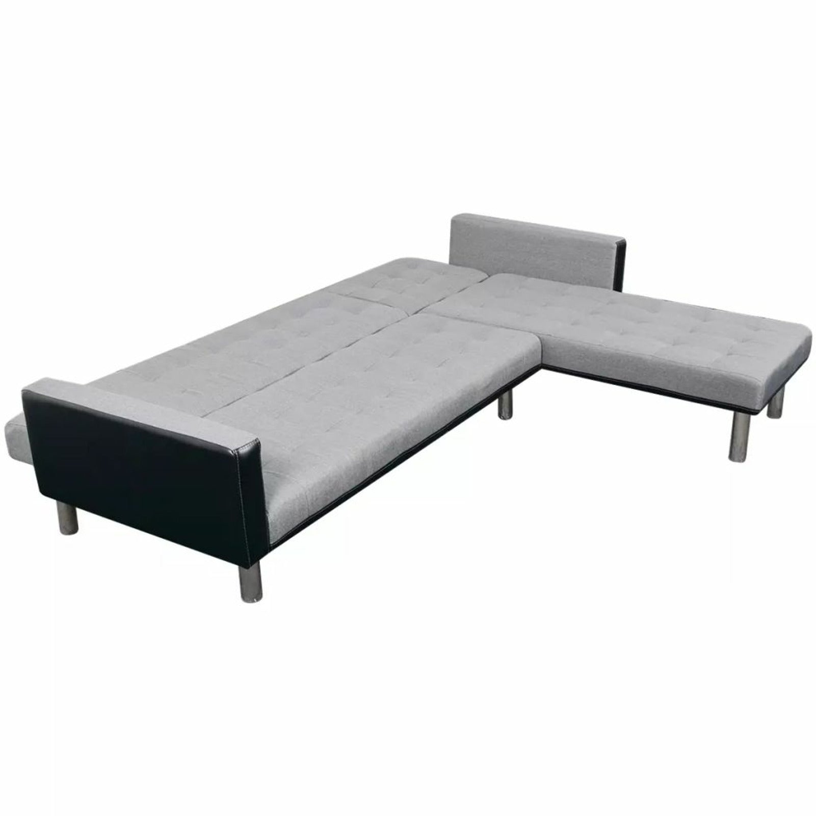 L-shaped Sofa Bed Fabric Black and Gray Q652