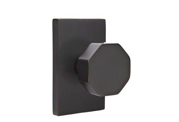Octagon Knob Passage Set with Rectangular Rosette Satin Nickel E719779