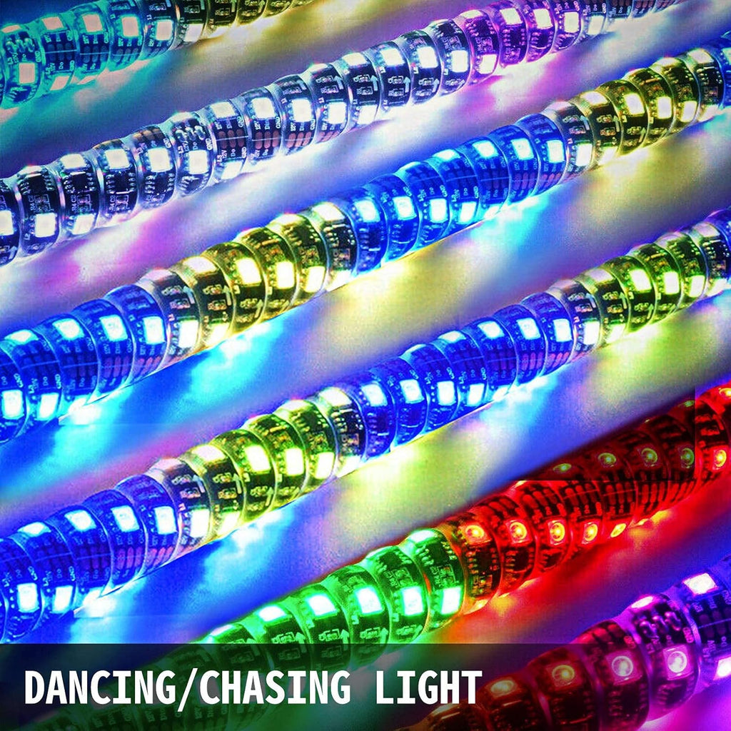 1PC 3FT 360° Spiral LED Whip Lights RGB Color Weatherproof RF Wireless Remote Pack of 2 J566718