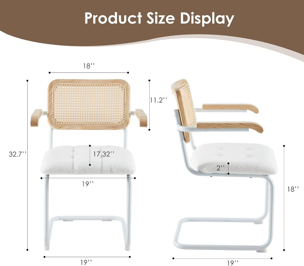 White Teddy Velvet Dining Chairs Set of 2 with Armrest E585
