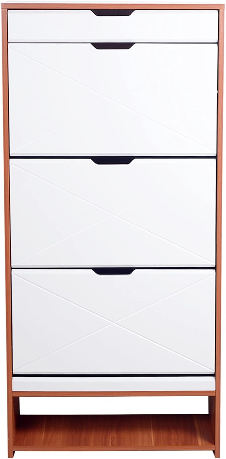 Shoe Storage Cabinet Wood with Doors and Shelves, 4 Fold Out Drawers Z482