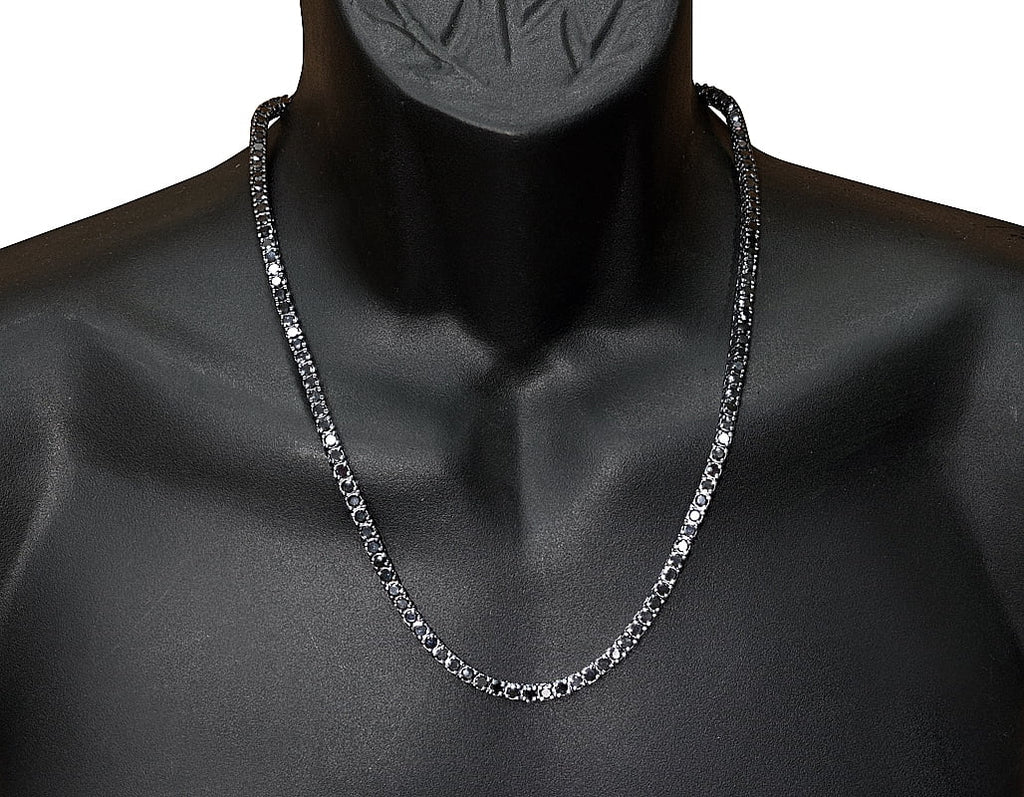 Black Diamond Tennis Chain Necklace White Gold 18"-22" W437