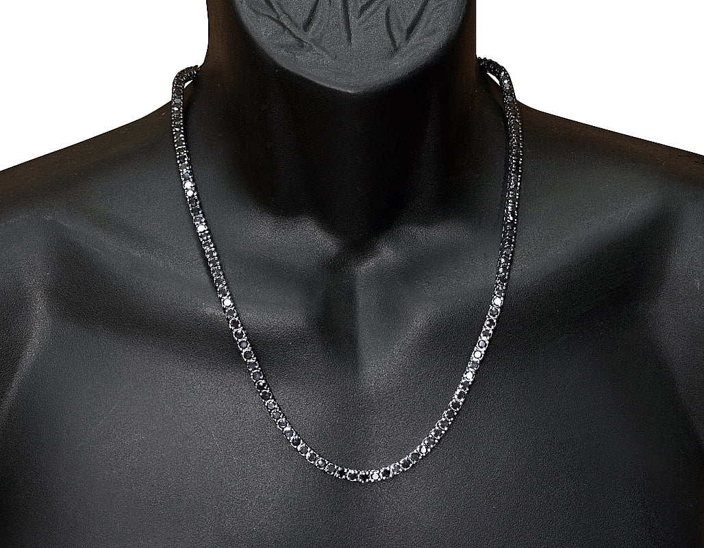 Black Diamond Tennis Chain Necklace White Gold 18"-22" W437