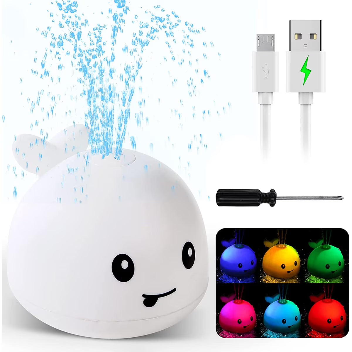 Whale Bath Toy with Light, Double Layer Waterproof Rechargeable Water Sprinkler Bath Toy U1352