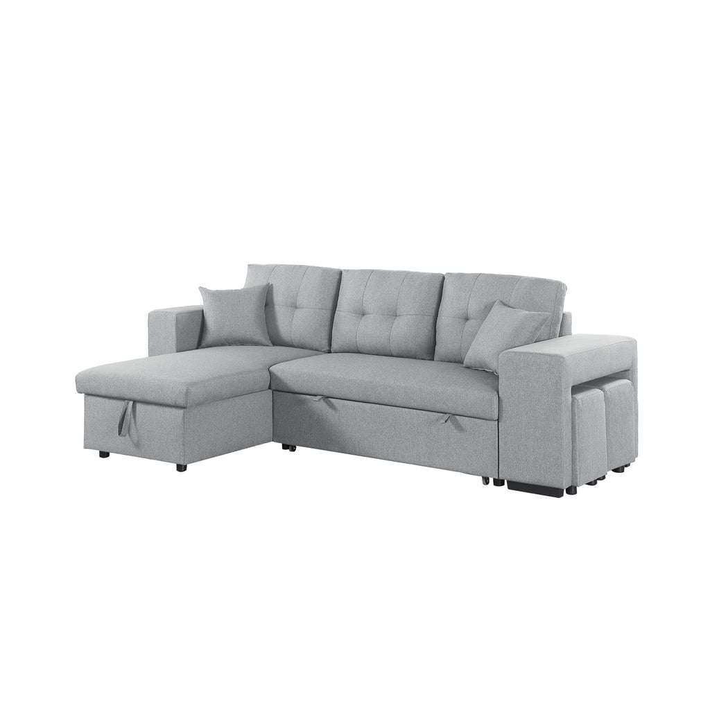95" Wide Reversible Fabric Sofa Bed Chaise Ottoman Light Gray C323