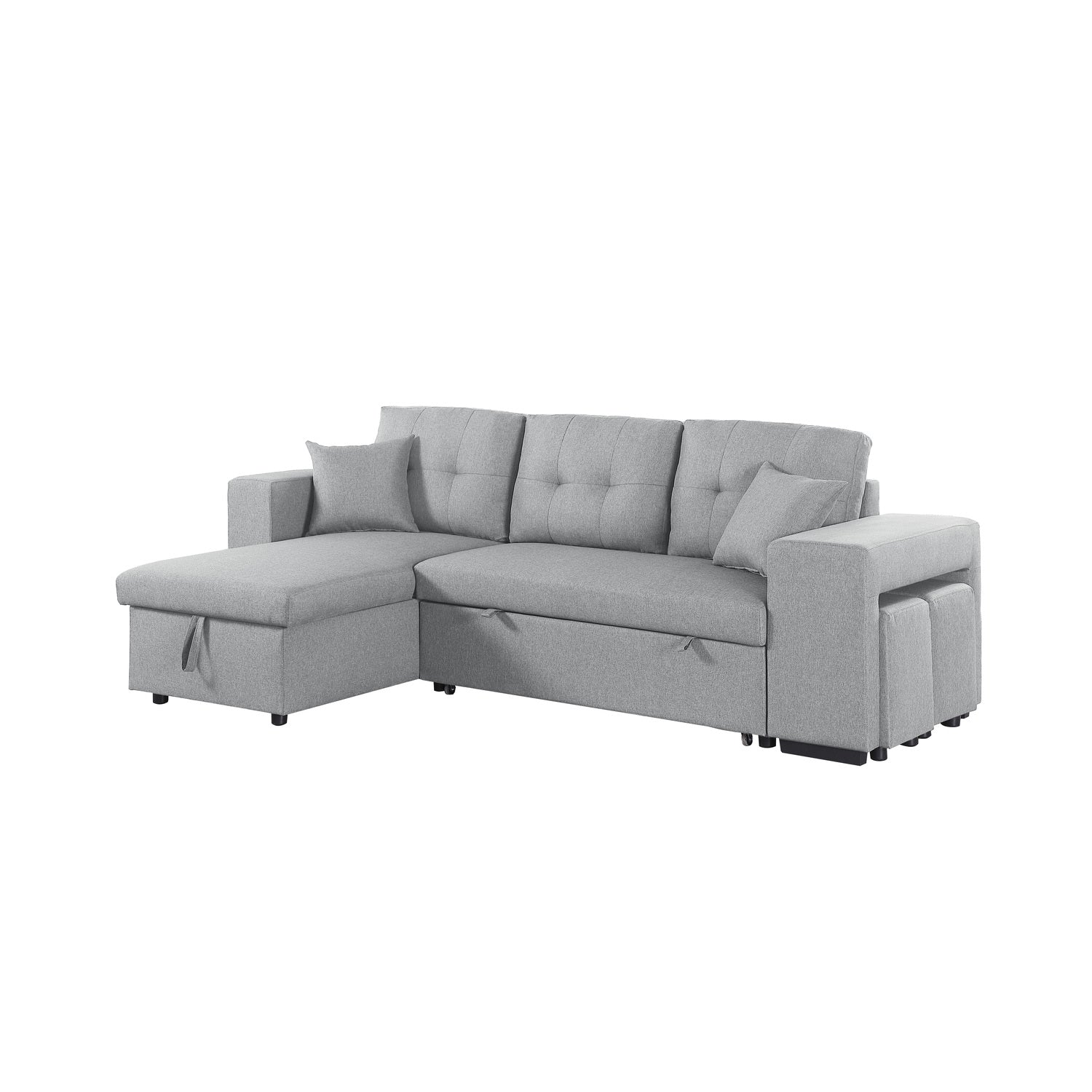 95" Wide Reversible Fabric Sofa Bed Chaise Ottoman Light Gray C323