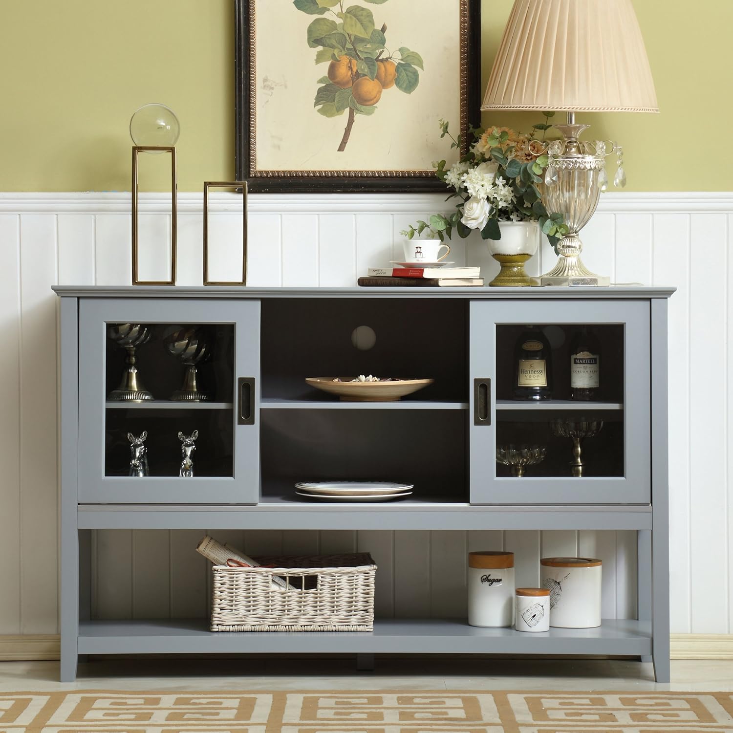 Gray Wood Sideboard Cabinet with Sliding Doors L8941