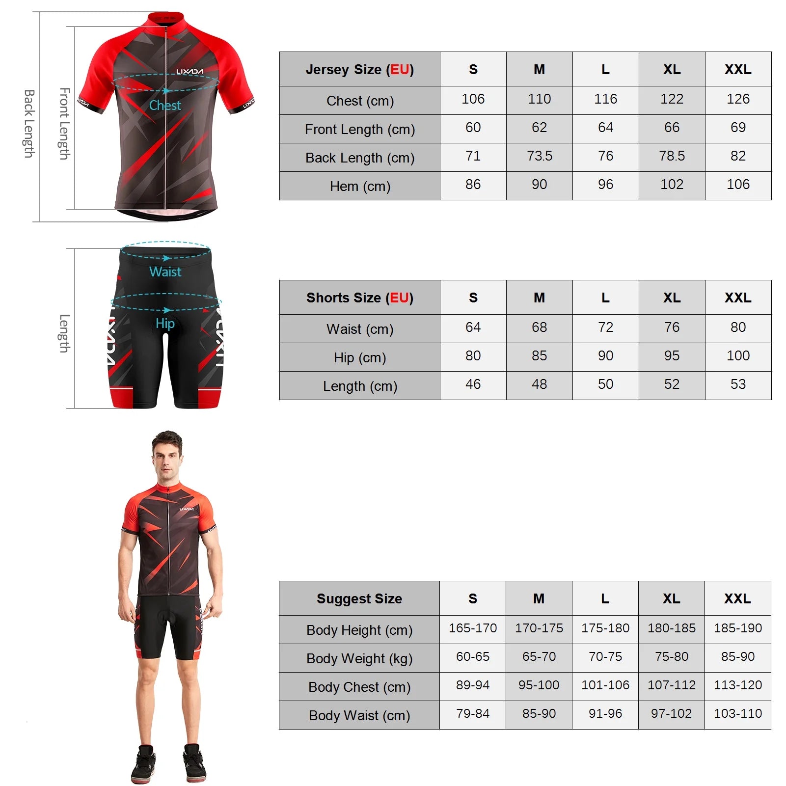 Men Cycling Jersey Short Sleeve Bike Shirt and Padded Shorts Bicycle Clothing Suit O24670