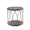 Gray and Brown Round Metal and Solid Wood End Table U934466