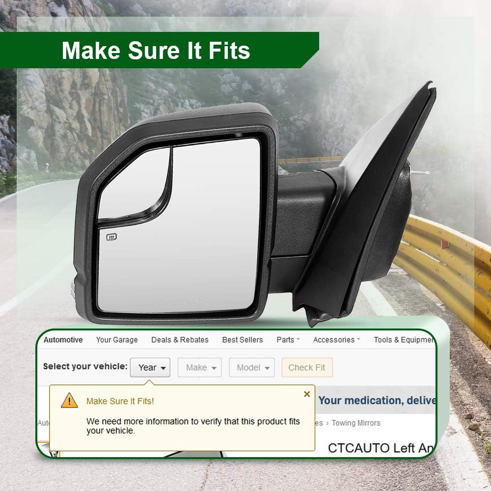 Towing Mirrors for Ford F150 with Power Adjustment Heated Turn Signal Light F65220