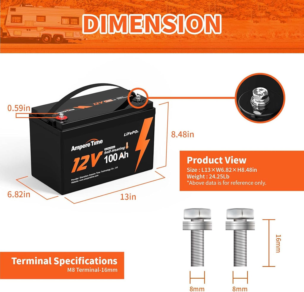 12V 100Ah LiFePO4 Battery with Self-Heating, 100A BMS H64339