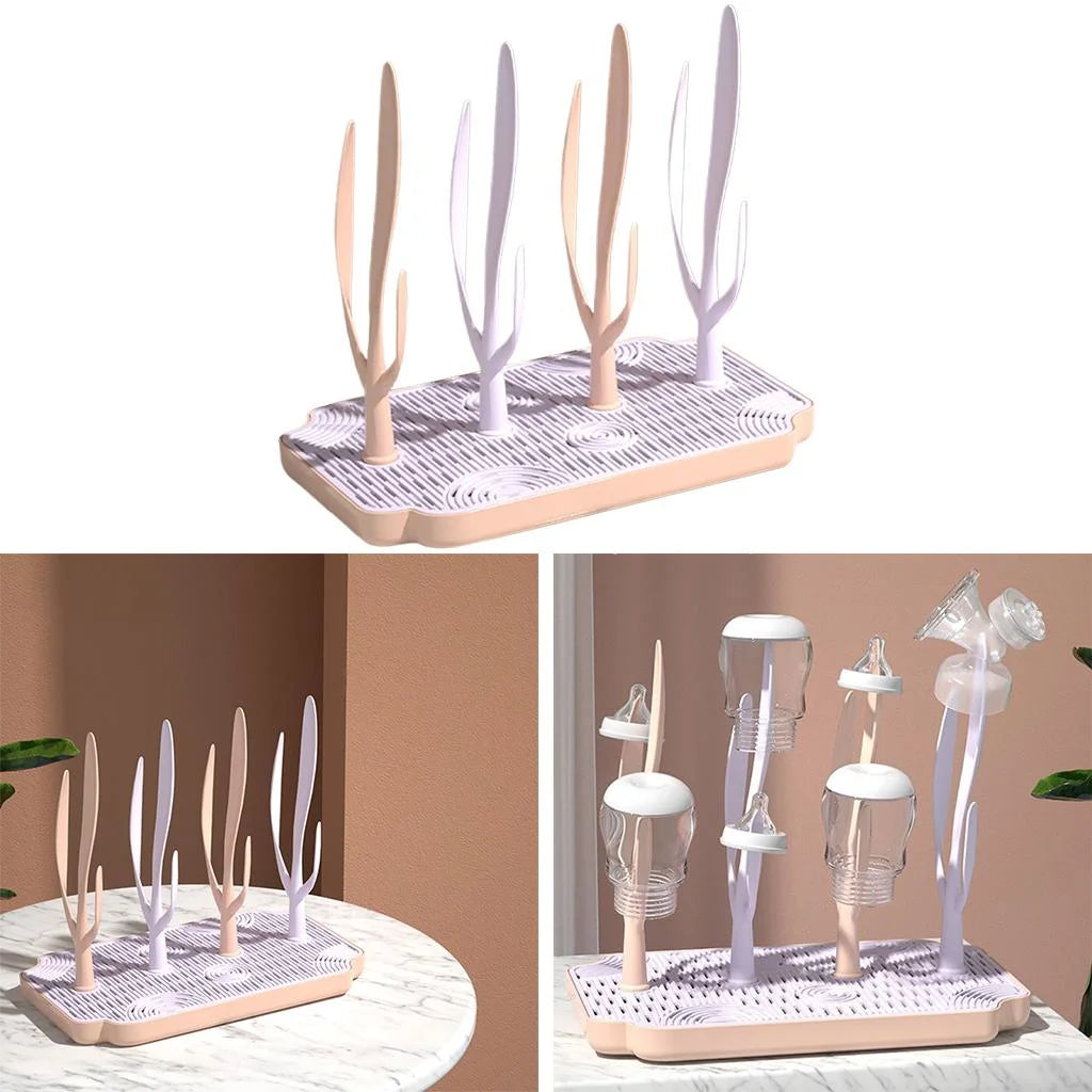 Pink Baby Bottle Drying Rack with Drainer Tray I824