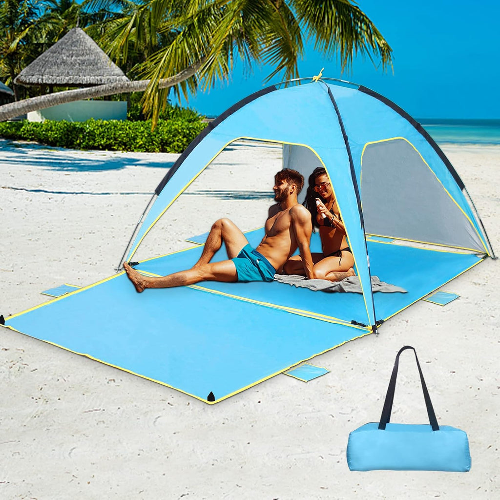 Beach Tent Canopy Sun Shelter UPF 50+ UV Protection, Portable Beach Shade Fit 3-4 Person, Lightweight, Breathable, Collapsible H3131