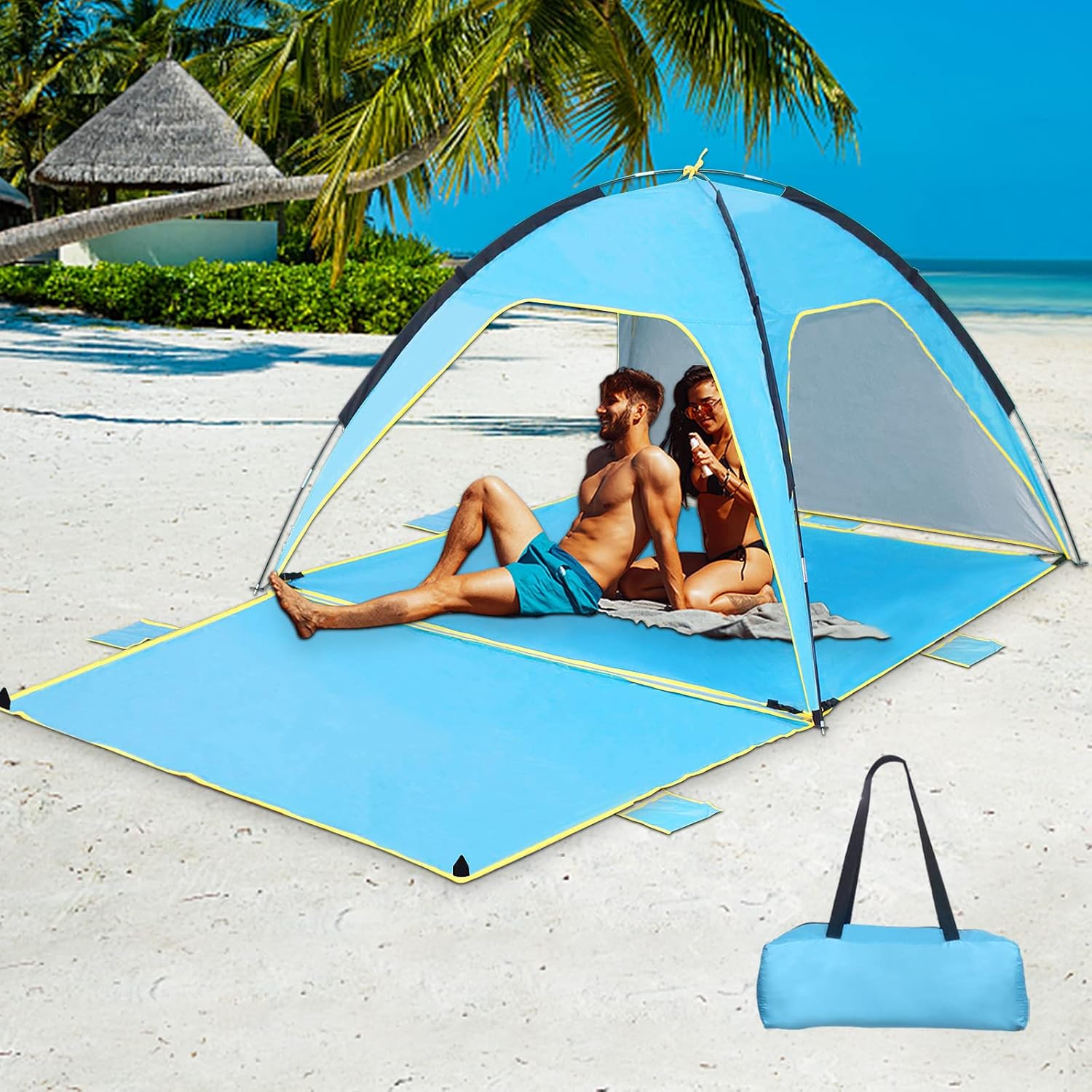 Beach Tent Canopy Sun Shelter UPF 50+ UV Protection, Portable Beach Shade Fit 3-4 Person, Lightweight, Breathable, Collapsible H3131