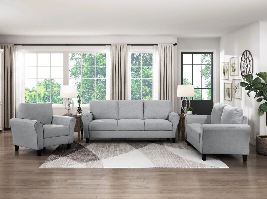 3pcs Sofa Set Dark Gray Textured Upholstered Sofa Loveseat Chair L239402