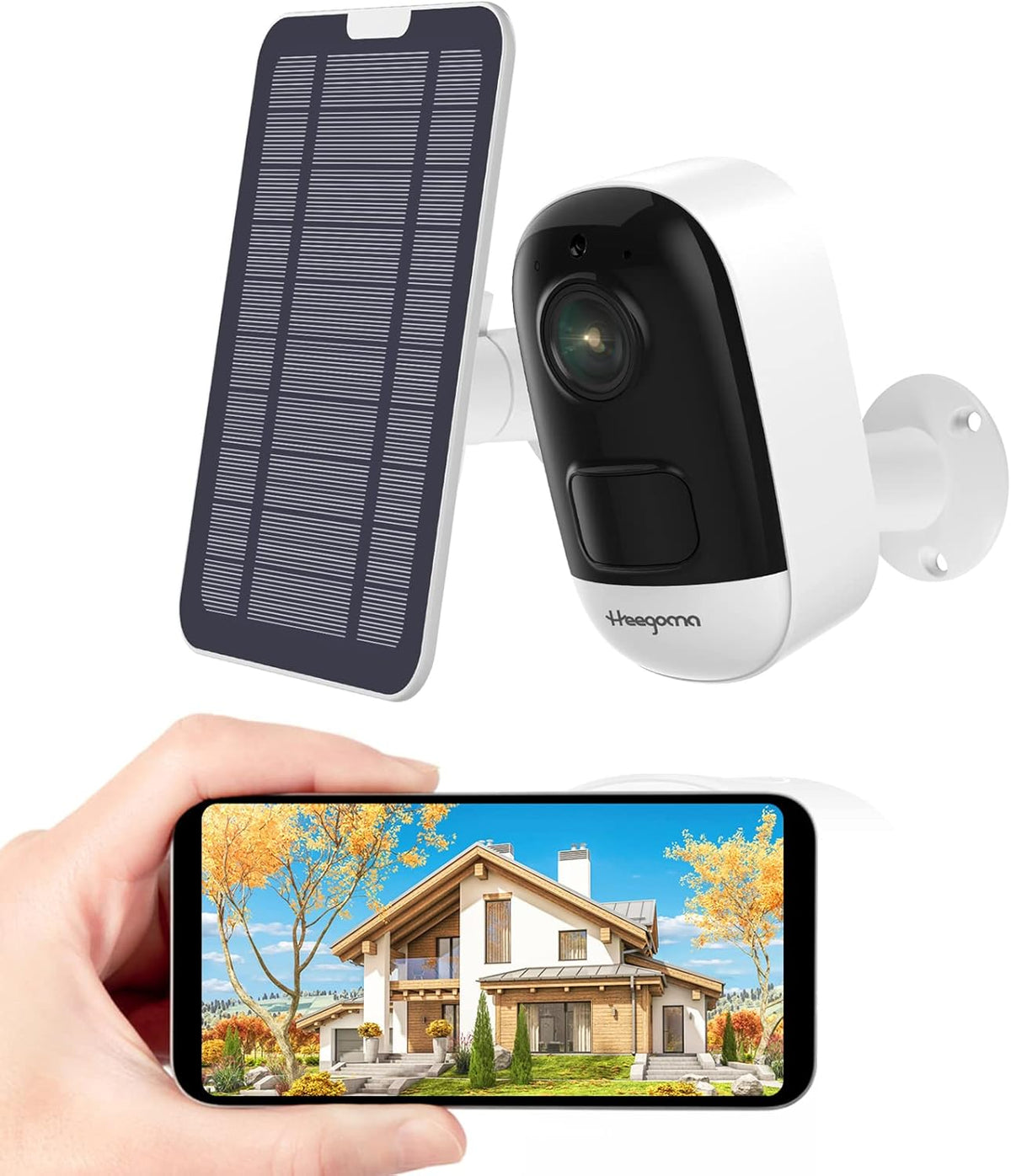 Wireless Security Camera Outdoor with Solar Panel, 5200mAh Rechargeable Battery, 2K WiFi Night Vision, IP66 Waterproof, PIR Motion Detection C891014
