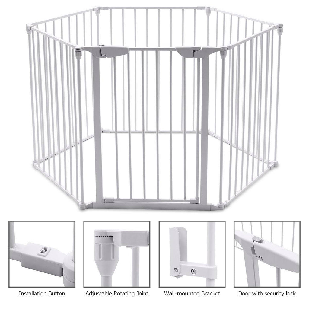 White 6 Panel Metal Playpen Barrier T21835