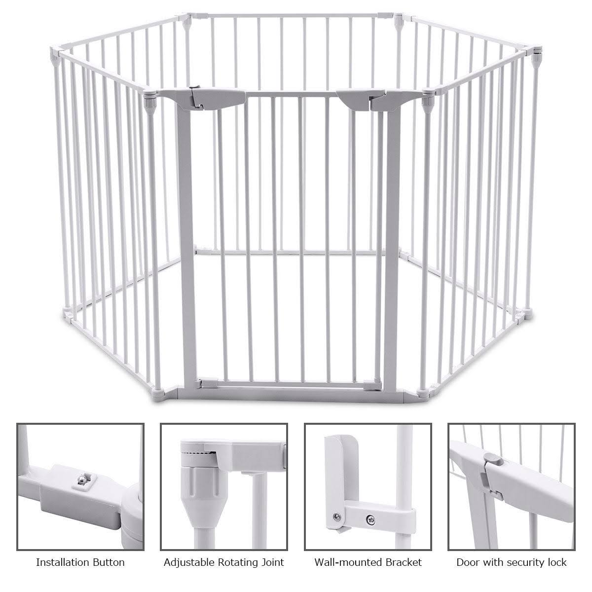 White 6 Panel Metal Playpen Barrier T21835