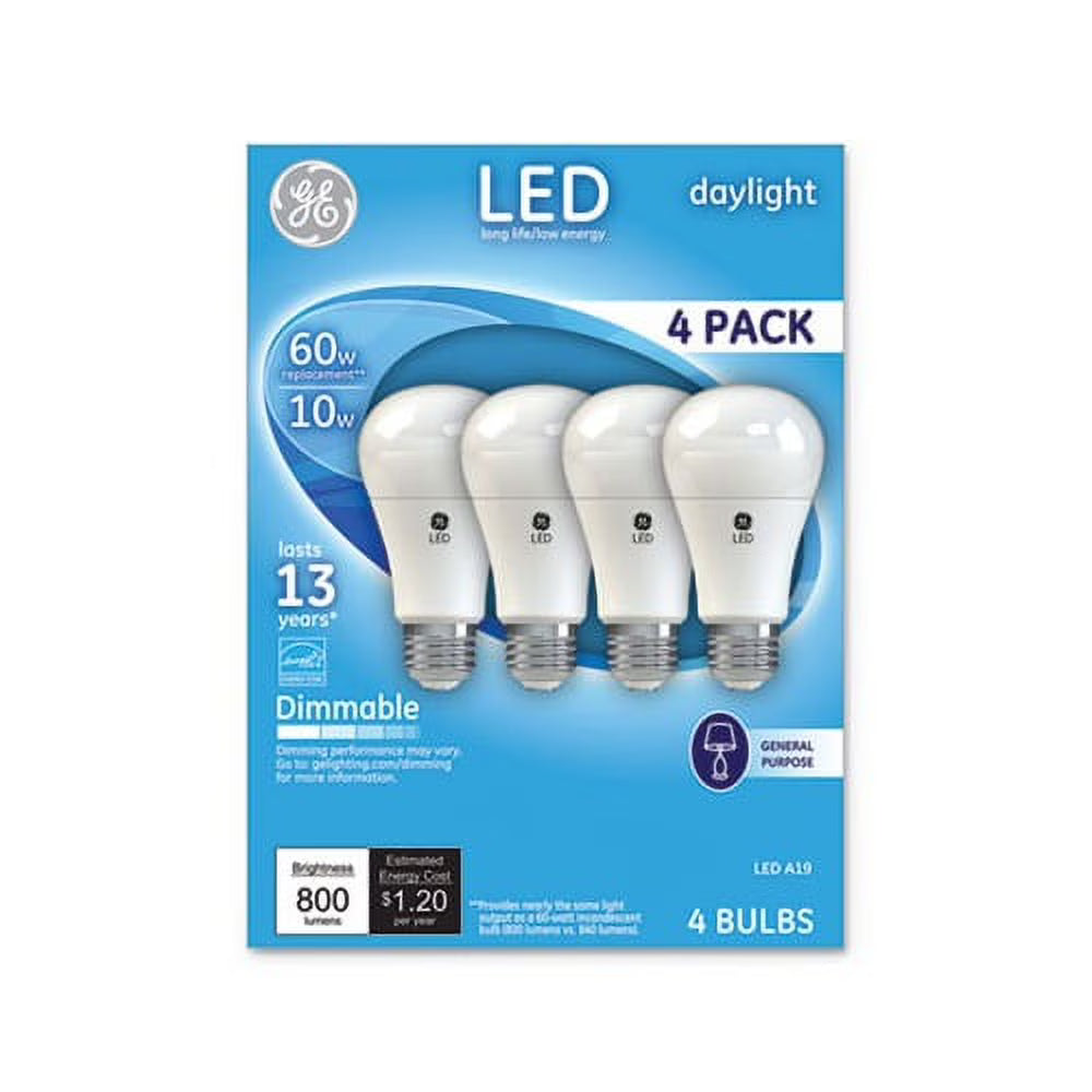 LED Daylight A19 Dimmable Light Bulb 10 W, 4/Pack X151