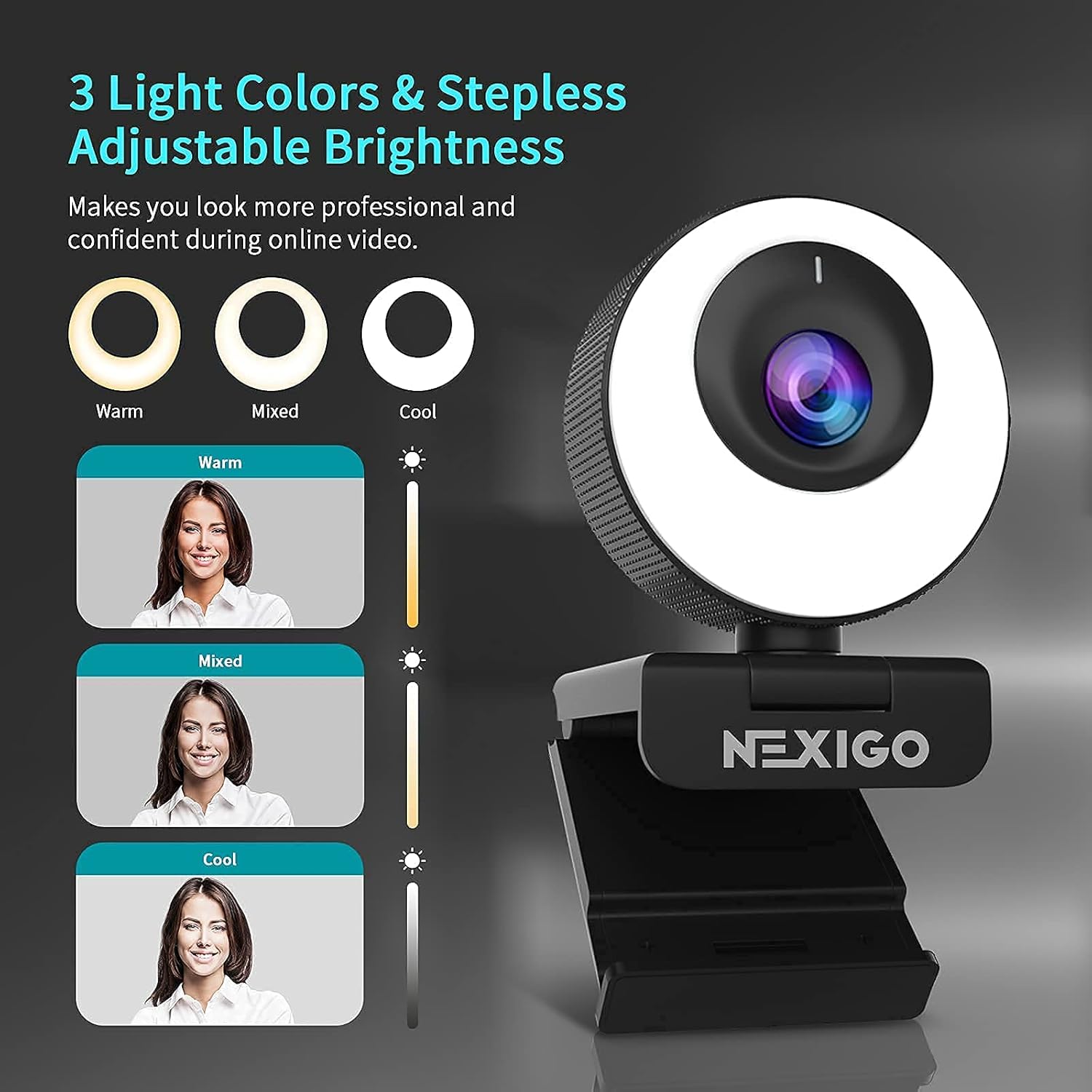 1080P FHD ePTZ Webcam with Ring Light and Privacy Cover R76765