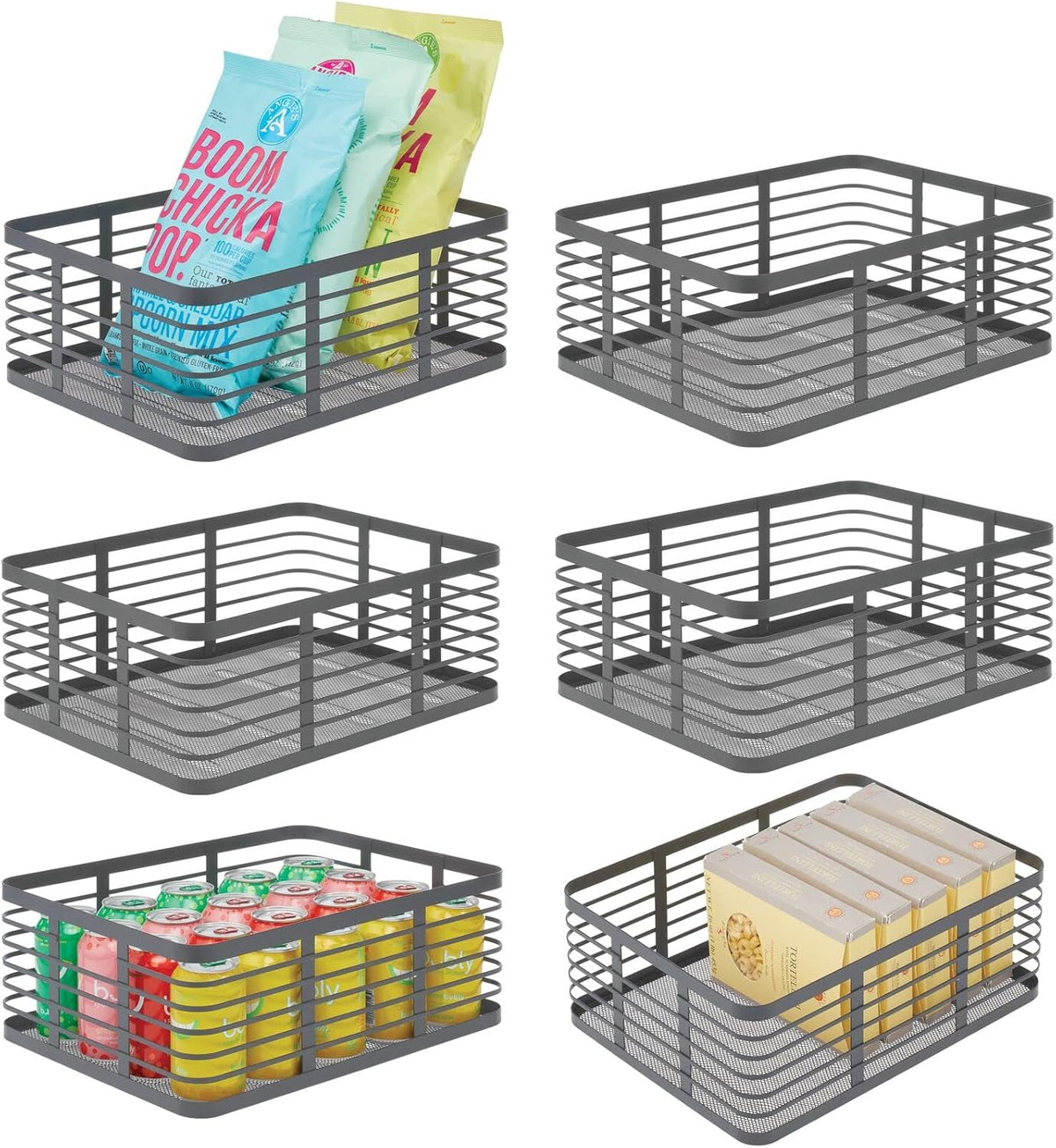 Metal Wire Food Organizer Storage Bin Baskets, 6 Pack, Black W96595