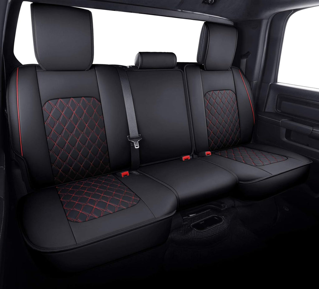 Black-Red Waterproof Leather Front Seat Covers for Dodge Ram Pickup W6797